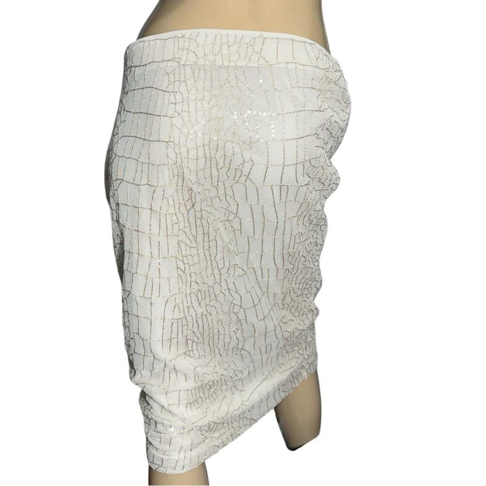 Donna Karan Womens Size M Cream Ivory Gold Sequin Stretchy Pencil Straight Skirt - Picture 4 of 8